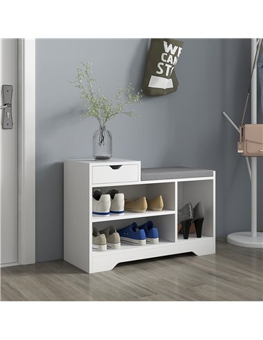HOMCOM Shoe Storage with Seat, Upholstered Entryway Bench, Shoe Bench with Drawer and 3 Open Shelves for Hallway 837-439V70WT