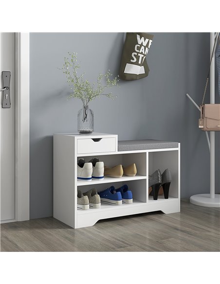 HOMCOM Shoe Storage with Seat, Upholstered Entryway Bench, Shoe Bench with Drawer and 3 Open Shelves for Hallway 837-439V70WT - pic 34875 | FastDaddyshop