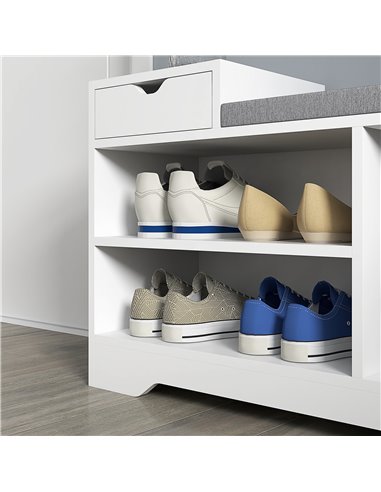 HOMCOM Shoe Storage with Seat, Upholstered Entryway Bench, Shoe Bench with Drawer and 3 Open Shelves for Hallway 837-439V70WT