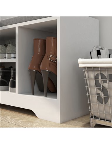 HOMCOM Shoe Storage with Seat, Upholstered Entryway Bench, Shoe Bench with Drawer and 3 Open Shelves for Hallway 837-439V70WT