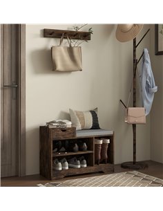 HOMCOM Shoe Storage with Seat, Upholstered Entryway Bench, Shoe Bench with Drawer and 3 Open Shelves for Hallway 837-439V70RB 2