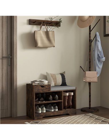 HOMCOM Shoe Storage with Seat, Upholstered Entryway Bench, Shoe Bench with Drawer and 3 Open Shelves for Hallway 837-439V70RB