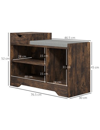 HOMCOM Shoe Storage with Seat, Upholstered Entryway Bench, Shoe Bench with Drawer and 3 Open Shelves for Hallway 837-439V70RB