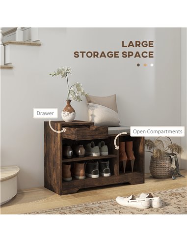 HOMCOM Shoe Storage with Seat, Upholstered Entryway Bench, Shoe Bench with Drawer and 3 Open Shelves for Hallway 837-439V70RB