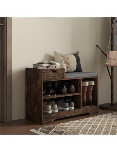 HOMCOM Shoe Storage with Seat, Upholstered Entryway Bench, Shoe Bench with Drawer and 3 Open Shelves for Hallway 837-439V70RB