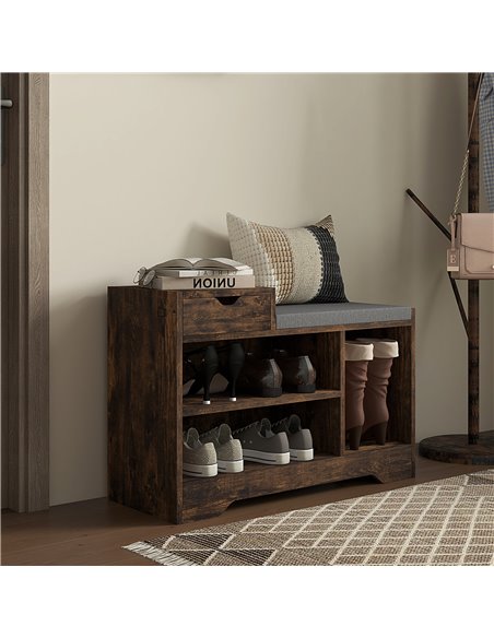 HOMCOM Shoe Storage with Seat, Upholstered Entryway Bench, Shoe Bench with Drawer and 3 Open Shelves for Hallway 837-439V70RB - pic 34884 | FastDaddyshop