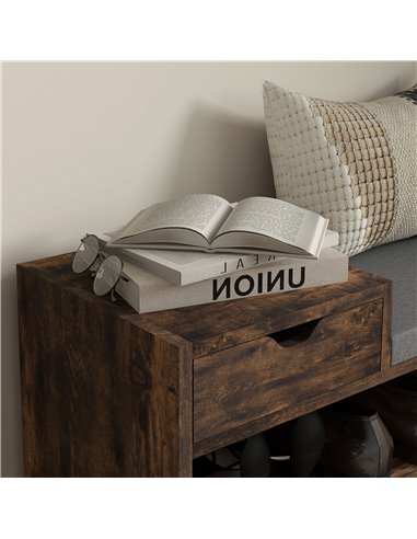 HOMCOM Shoe Storage with Seat, Upholstered Entryway Bench, Shoe Bench with Drawer and 3 Open Shelves for Hallway 837-439V70RB