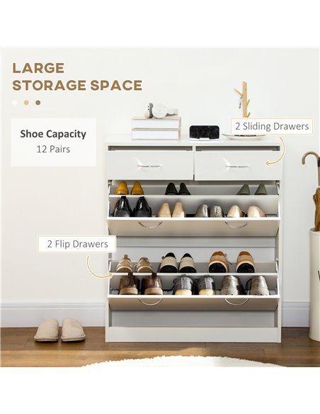 HOMCOM Narrow Shoe Storage with 2 Flip Drawers and Adjustable Shelves Shoe Cabinet Organizer for 12 Pairs of Shoes, White 837-32 - pic 34907 | FastDaddyshop