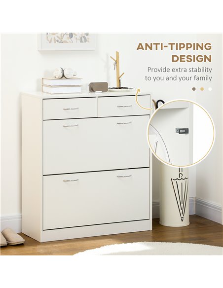HOMCOM Narrow Shoe Storage with 2 Flip Drawers and Adjustable Shelves Shoe Cabinet Organizer for 12 Pairs of Shoes, White 837-32 - pic 34910 | FastDaddyshop