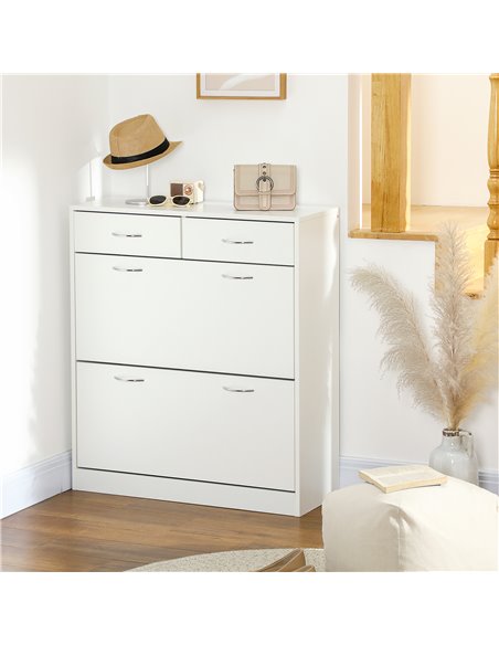 HOMCOM Narrow Shoe Storage with 2 Flip Drawers and Adjustable Shelves Shoe Cabinet Organizer for 12 Pairs of Shoes, White 837-32 - pic 34913 | FastDaddyshop