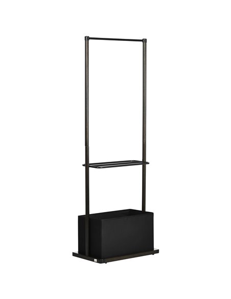 HOMCOM Clothes Rail, Bamboo Coat Stand, Garment Rack with Open Shelves and Fabric Storage Box for Bedroom, Hallway, Dark Walnut  - pic 34914 | FastDaddyshop