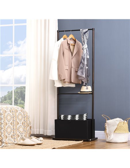 HOMCOM Clothes Rail, Bamboo Coat Stand, Garment Rack with Open Shelves and Fabric Storage Box for Bedroom, Hallway, Dark Walnut  - pic 34915 | FastDaddyshop