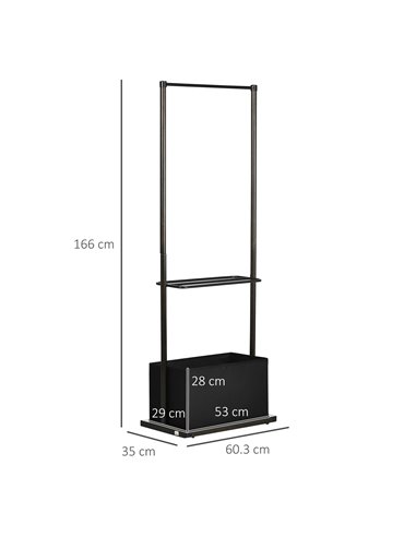 HOMCOM Clothes Rail, Bamboo Coat Stand, Garment Rack with Open Shelves and Fabric Storage Box for Bedroom, Hallway, Dark Walnut 