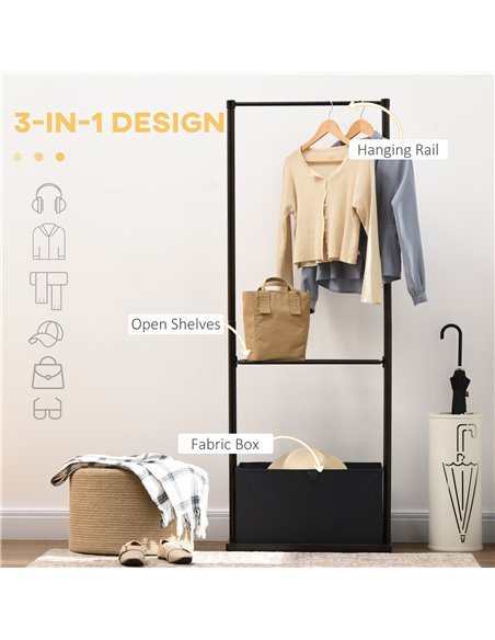 HOMCOM Clothes Rail, Bamboo Coat Stand, Garment Rack with Open Shelves and Fabric Storage Box for Bedroom, Hallway, Dark Walnut  - pic 34917 | FastDaddyshop