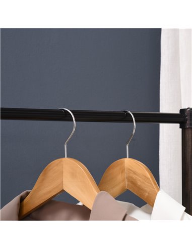 HOMCOM Clothes Rail, Bamboo Coat Stand, Garment Rack with Open Shelves and Fabric Storage Box for Bedroom, Hallway, Dark Walnut 