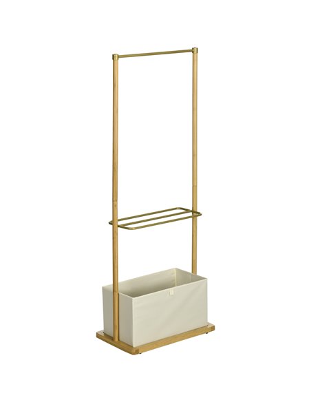 HOMCOM Clothes Rail, Bamboo Coat Stand, Garment Rack with Open Shelves and Fabric Storage Box for Bedroom, Hallway, Natural 837- - pic 34923 | FastDaddyshop