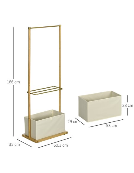 HOMCOM Clothes Rail, Bamboo Coat Stand, Garment Rack with Open Shelves and Fabric Storage Box for Bedroom, Hallway, Natural 837- - pic 34925 | FastDaddyshop