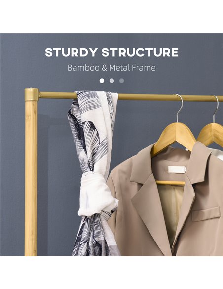 HOMCOM Clothes Rail, Bamboo Coat Stand, Garment Rack with Open Shelves and Fabric Storage Box for Bedroom, Hallway, Natural 837- - pic 34927 | FastDaddyshop