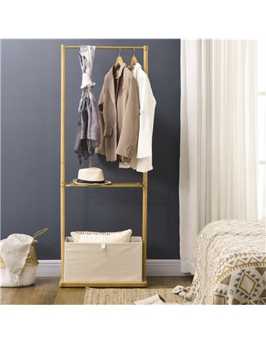 HOMCOM Clothes Rail, Bamboo Coat Stand, Garment Rack with Open Shelves and Fabric Storage Box for Bedroom, Hallway, Natural 837-