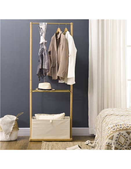 HOMCOM Clothes Rail, Bamboo Coat Stand, Garment Rack with Open Shelves and Fabric Storage Box for Bedroom, Hallway, Natural 837- - pic 34929 | FastDaddyshop
