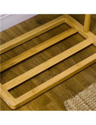 HOMCOM Clothes Rail, Bamboo Coat Stand, Garment Rack with Open Shelves and Fabric Storage Box for Bedroom, Hallway, Natural 837-