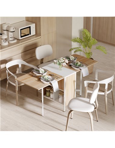 HOMCOM Foldable Dining Table Folding Workstation for Small Space with Storage Shelves Cubes Oak & White 833-409