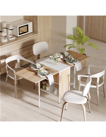 HOMCOM Foldable Dining Table Folding Workstation for Small Space with Storage Shelves Cubes Oak & White 833-409 - pic 34932 | FastDaddyshop