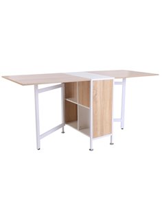 HOMCOM Foldable Dining Table Folding Workstation for Small Space with Storage Shelves Cubes Oak & White 833-409