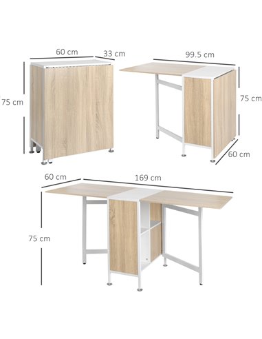 HOMCOM Foldable Dining Table Folding Workstation for Small Space with Storage Shelves Cubes Oak & White 833-409