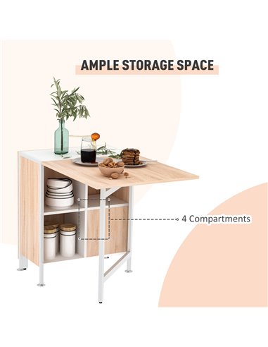 HOMCOM Foldable Dining Table Folding Workstation for Small Space with Storage Shelves Cubes Oak & White 833-409