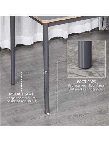 HOMCOM 120cm Minimalistic Dining Table w/ Steel Frame Foot Pads Simple Rectangle Style Home Dining Working Display Grey 835-162