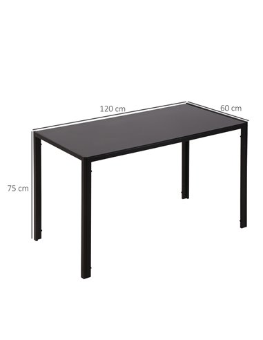 HOMCOM Modern Rectangular Dining Table with Tempered Glass Top, Black 835-479BK