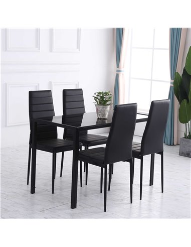 HOMCOM Modern Rectangular Dining Table for 4 People with Tempered Glass Top & Metal Legs for Dining Room, Living Room (Chairs No