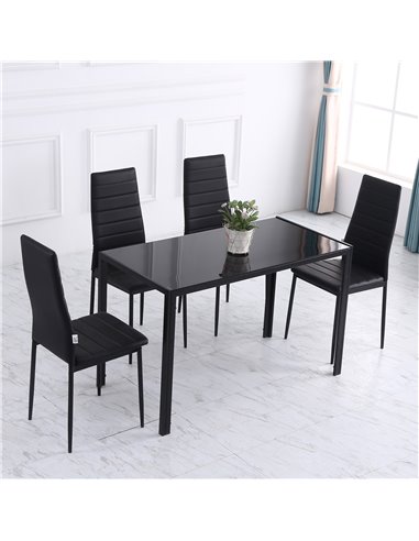 HOMCOM Modern Rectangular Dining Table for 4 People with Tempered Glass Top & Metal Legs for Dining Room, Living Room (Chairs No