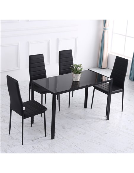 HOMCOM Modern Rectangular Dining Table for 4 People with Tempered Glass Top & Metal Legs for Dining Room, Living Room (Chairs No - pic 35010 | FastDaddyshop