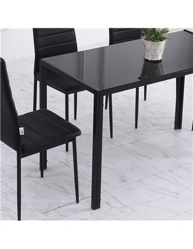 HOMCOM Modern Rectangular Dining Table for 4 People with Tempered Glass Top & Metal Legs for Dining Room, Living Room (Chairs No