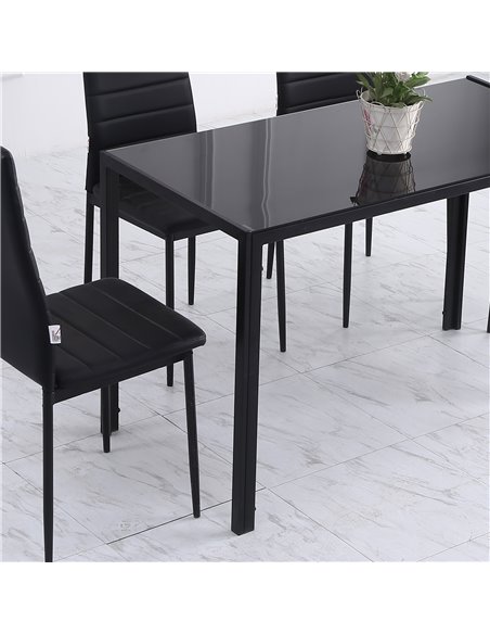 HOMCOM Modern Rectangular Dining Table for 4 People with Tempered Glass Top & Metal Legs for Dining Room, Living Room (Chairs No - pic 35012 | FastDaddyshop
