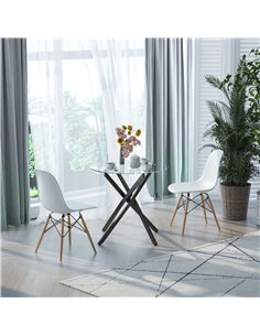 HOMCOM Side Table with Clear Tempered Glass Top, Round Dining Table, Black 839-079 2