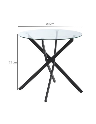 HOMCOM Side Table with Clear Tempered Glass Top, Round Dining Table, Black 839-079