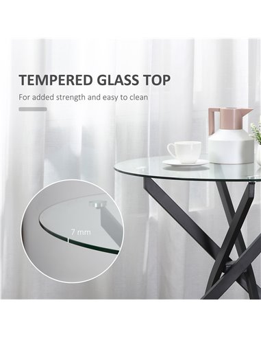 HOMCOM Side Table with Clear Tempered Glass Top, Round Dining Table, Black 839-079