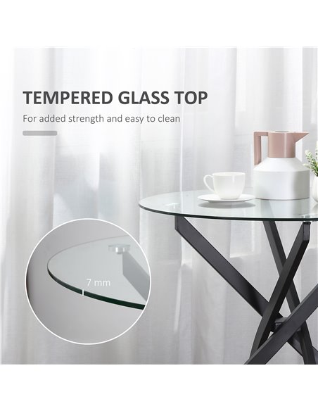 HOMCOM Side Table with Clear Tempered Glass Top, Round Dining Table, Black 839-079 - pic 35016 | FastDaddyshop