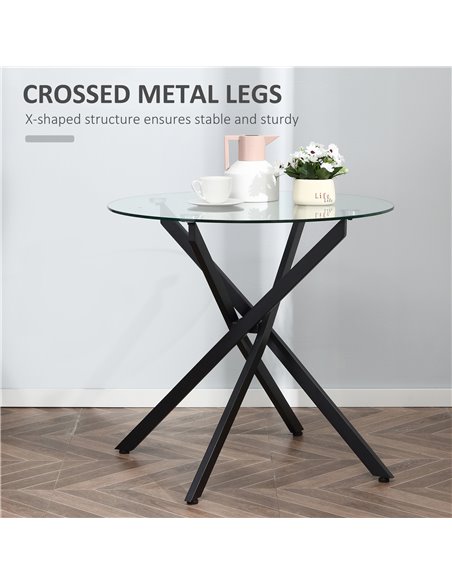 HOMCOM Side Table with Clear Tempered Glass Top, Round Dining Table, Black 839-079 - pic 35017 | FastDaddyshop