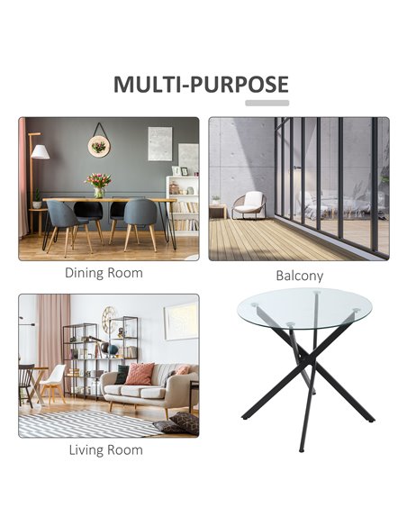 HOMCOM Side Table with Clear Tempered Glass Top, Round Table with Metal Legs, Modern Dining Table Furniture for Dining Room Livi - pic 35019 | FastDaddyshop