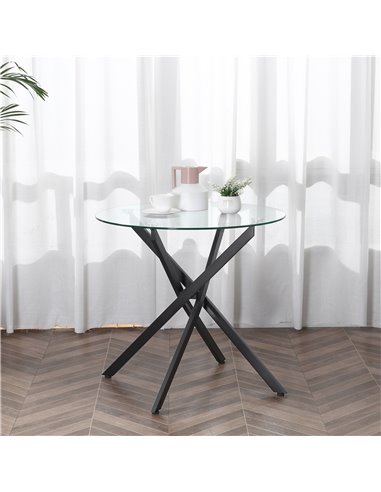 HOMCOM Side Table with Clear Tempered Glass Top, Round Table with Metal Legs, Modern Dining Table Furniture for Dining Room Livi