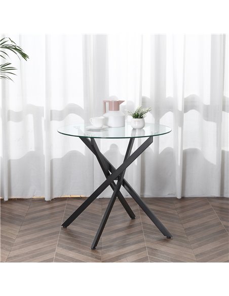 HOMCOM Side Table with Clear Tempered Glass Top, Round Table with Metal Legs, Modern Dining Table Furniture for Dining Room Livi - pic 35020 | FastDaddyshop