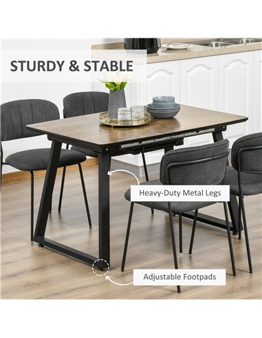 HOMCOM Extendable Dining Table Rectangular Wood Effect Tabletop for 4-6 People with Metal Frame & Hidden Leaves for Kitchen, Din