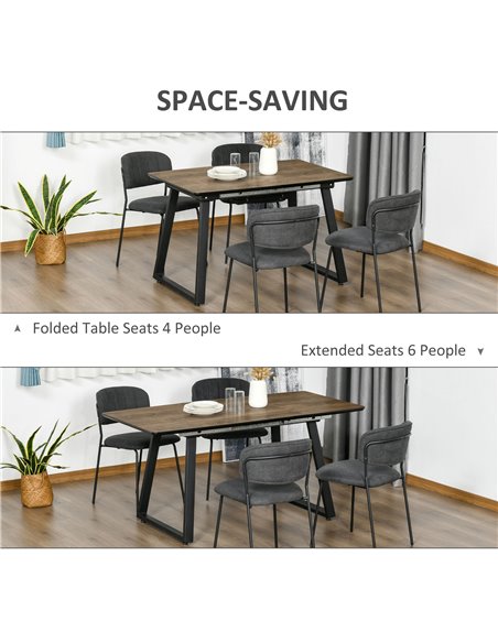 HOMCOM Extendable Dining Table Rectangular Wood Effect Tabletop for 4-6 People with Metal Frame & Hidden Leaves for Kitchen, Din - pic 35027 | FastDaddyshop