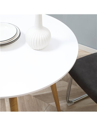 HOMCOM Modern Dining Table for 2 People, Round Kitchen Table, with Matte Top and Metal legs, Dining Room Living Room, White 835-