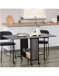 HOMCOM Mobile Drop Leaf Table, Folding Kitchen Table, Grey Wood Effect 835-789V00GY 2