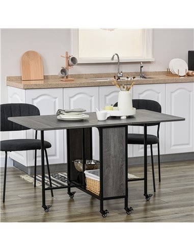 HOMCOM Mobile Drop Leaf Table, Folding Kitchen Table, Grey Wood Effect 835-789V00GY